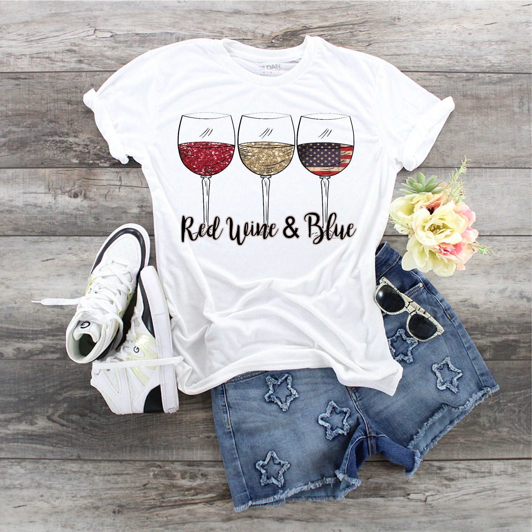 Red Wine & Blue 4th of July Tee - Patriotic Women's Shirt