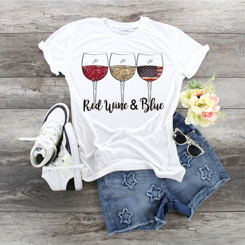 Red Wine & Blue 4th of July Tee - Patriotic Women's Shirt