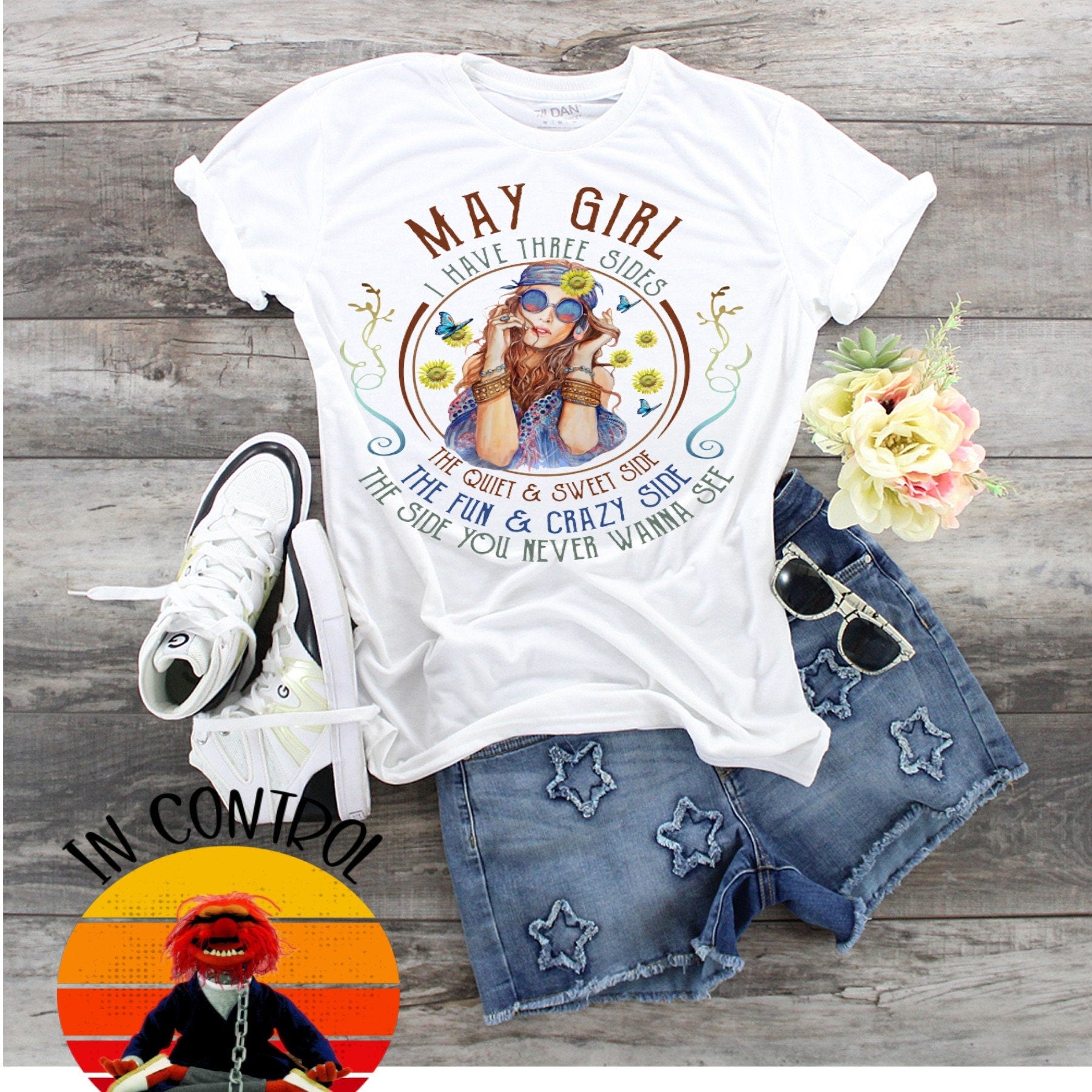 May Girl T-Shirt: Three Sides, Birthday Queen, Zodiac Tee