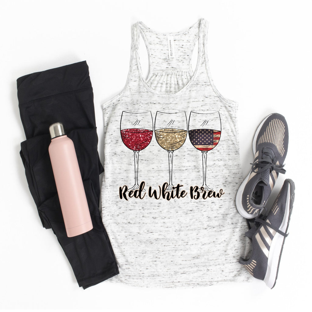 Patriotic 4th of July Red White & Brew design Bella Canvas flowy tank.