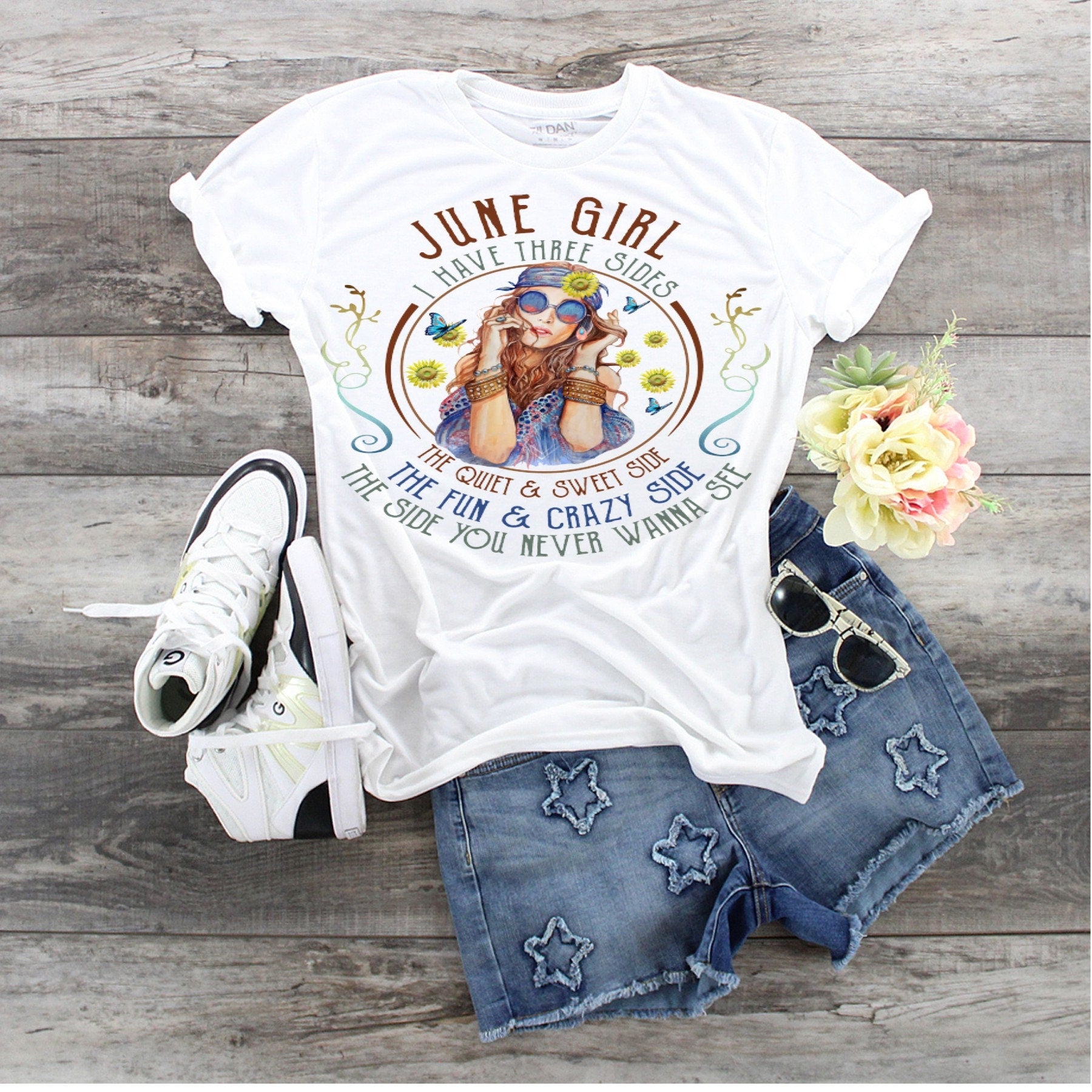 June Girl Birthday Shirt: Three Sides Bella Canvas Tee