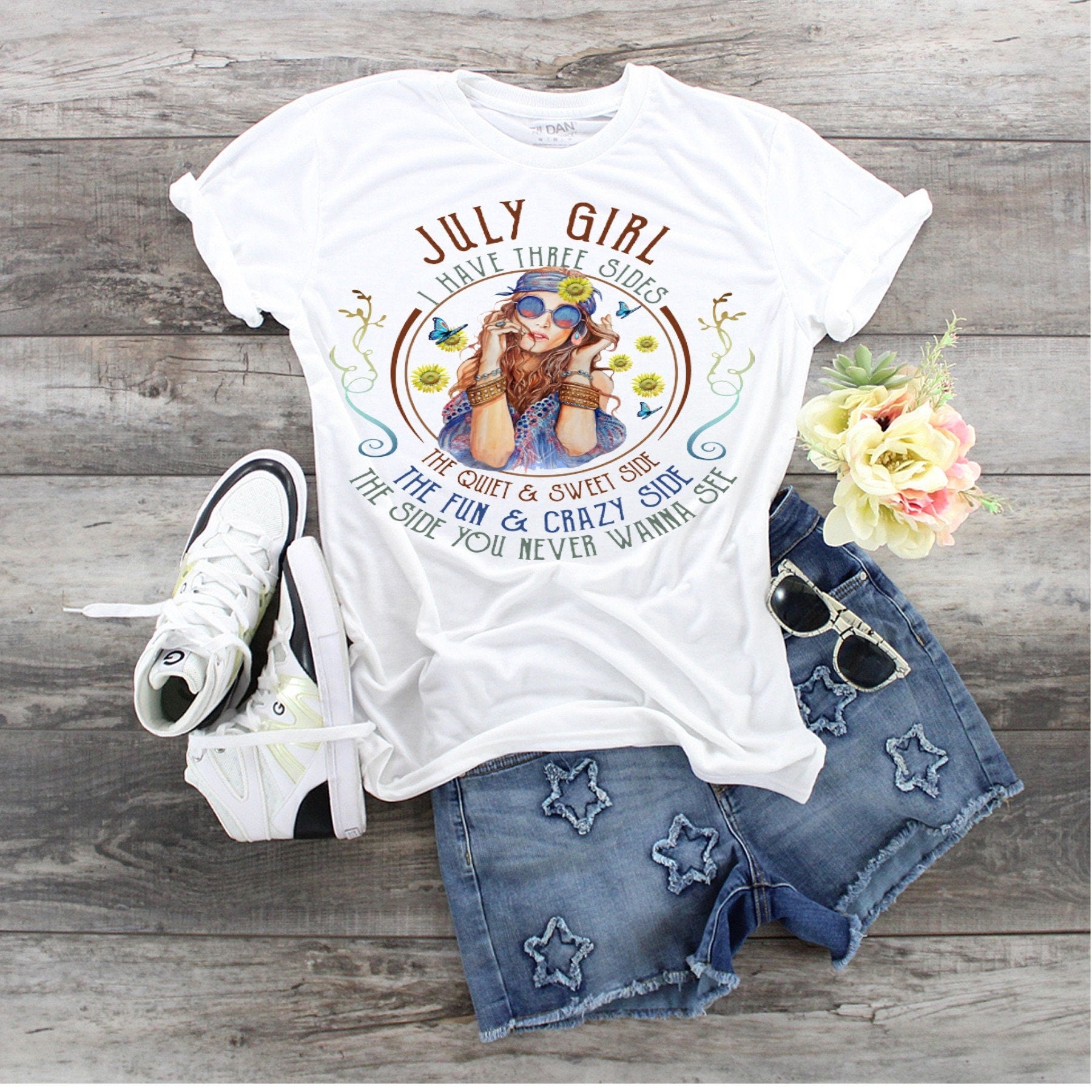 July Girl T-Shirt: Three Sides Bella Canvas Birthday Tee