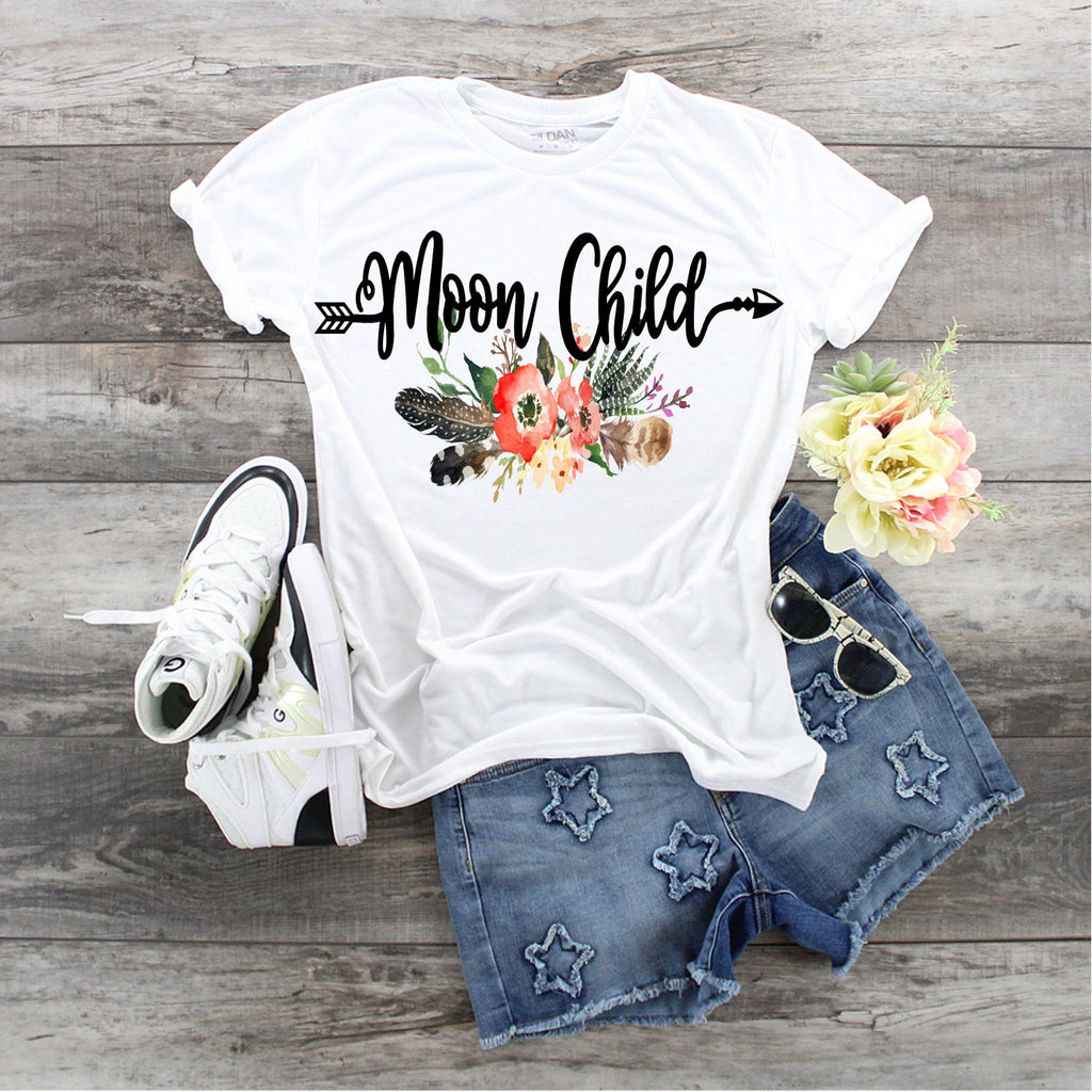 Moon Child Shirt: Boho Arrow & Feathers, Moon Goddess Tee