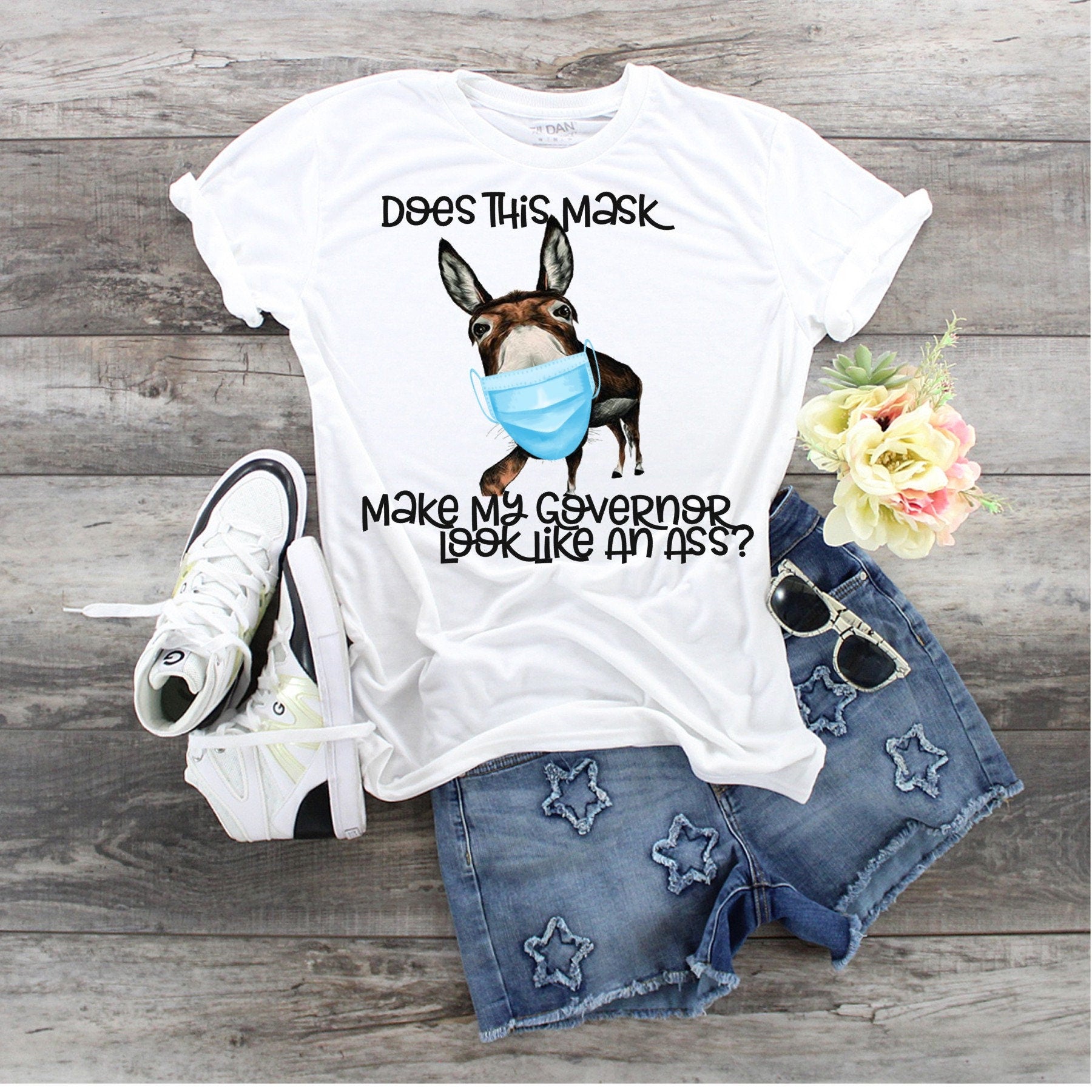 Donkey Mask Governor Pun T-Shirt: Bella Canvas 3001