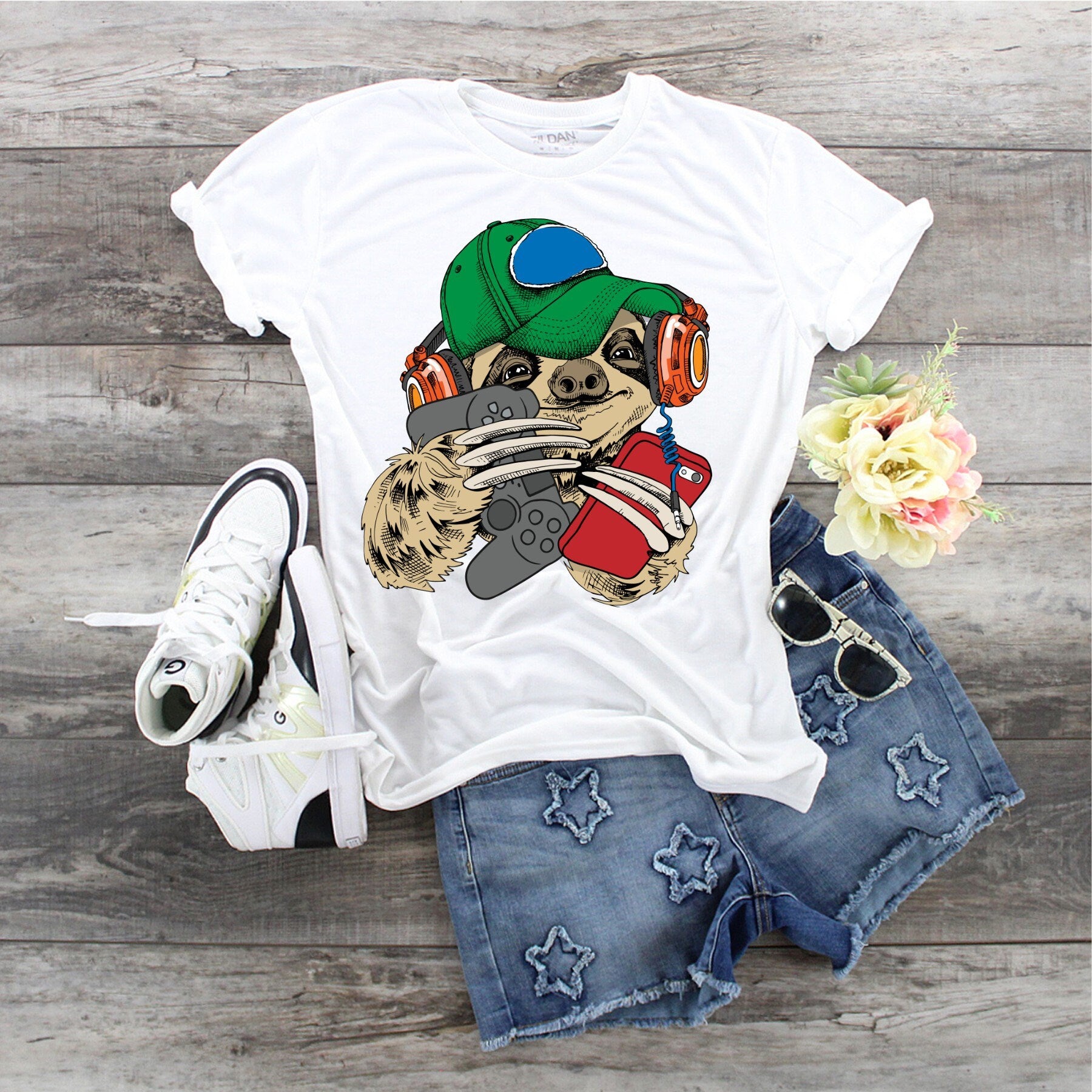 Boy Gamer Sloth Bella Canvas Tee: Animal Lover Top
