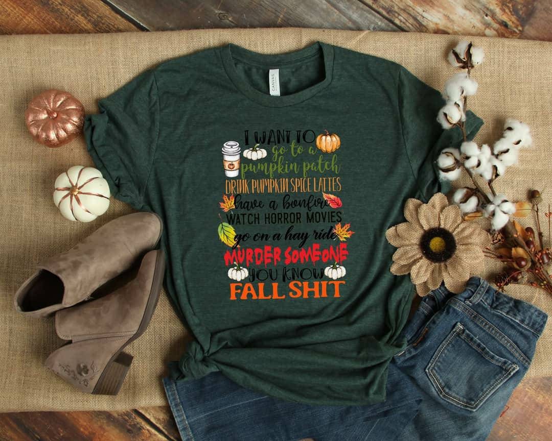 Funny Fall Shirt: Pumpkin Patch Bonfire Horror Movie - Bella Canvas