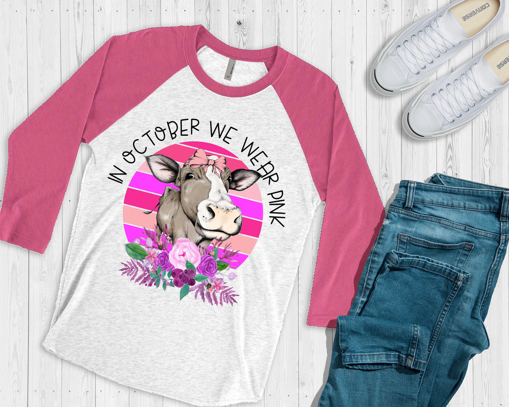 Pink Cow Breast Cancer Awareness Raglan Shirt