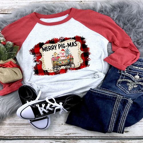 Christmas Pig Raglan: Merry Pig-Mas Shirt