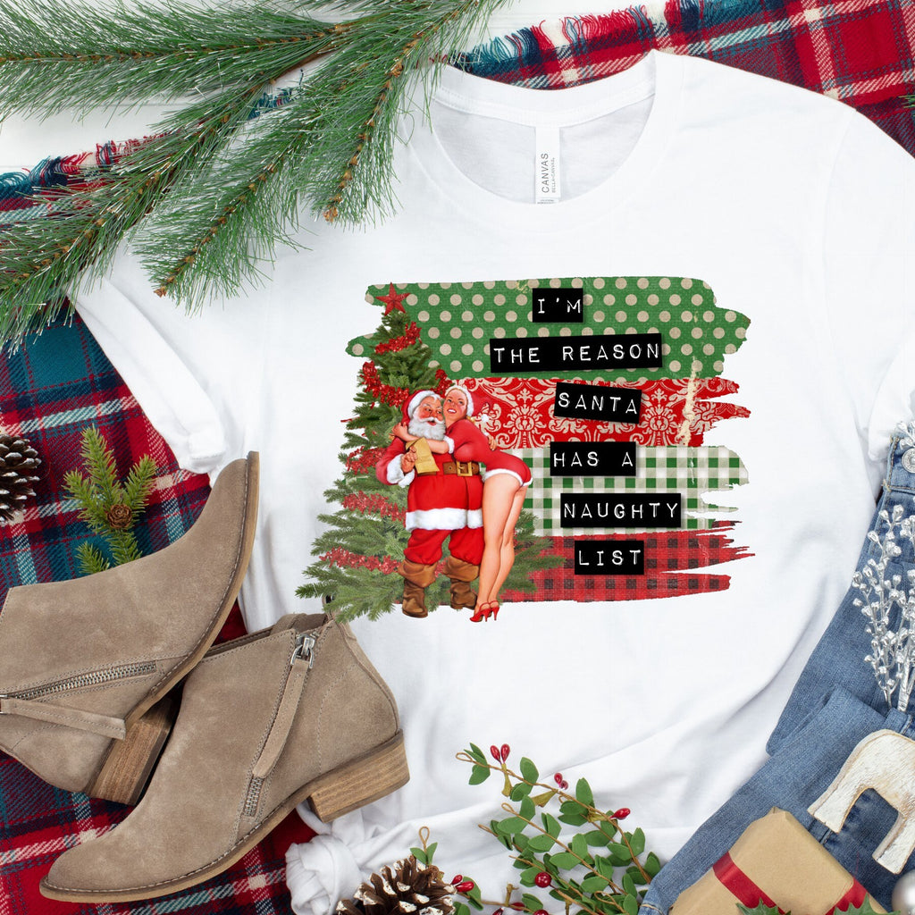 Funny Christmas Pinup Girl T-Shirt, Naughty List Tee