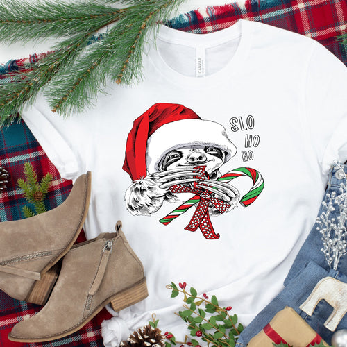 Christmas Sloth Slo Ho Ho Candy Cane t shirt