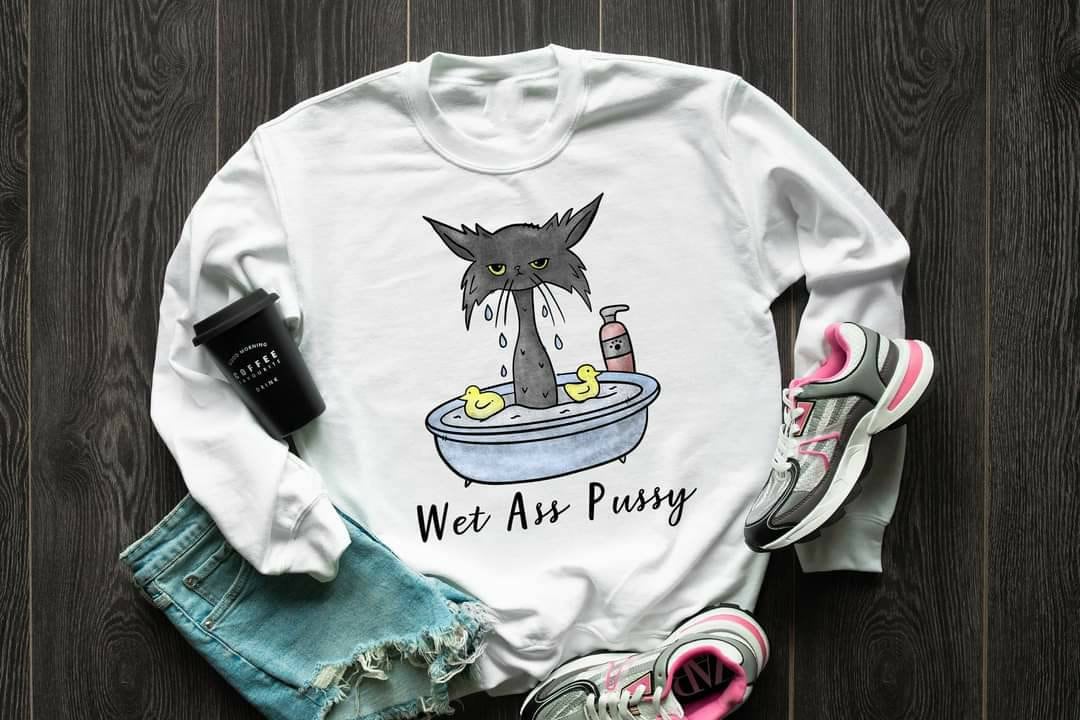 Funny Cat Bella Canvas Sweatshirt - Wet Cat in Bath