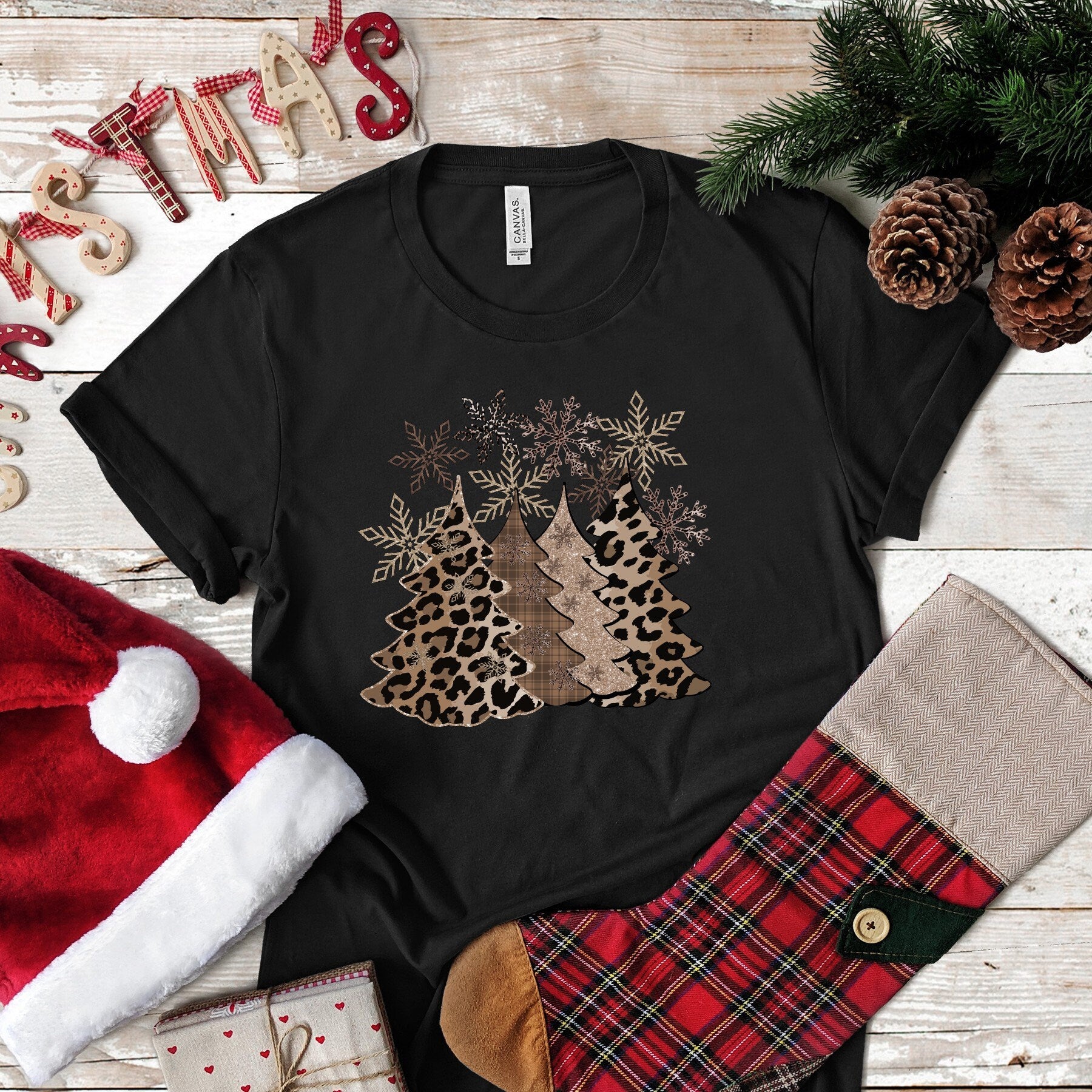 It's Christmas Leopard Christmas Trees Bella Canvas