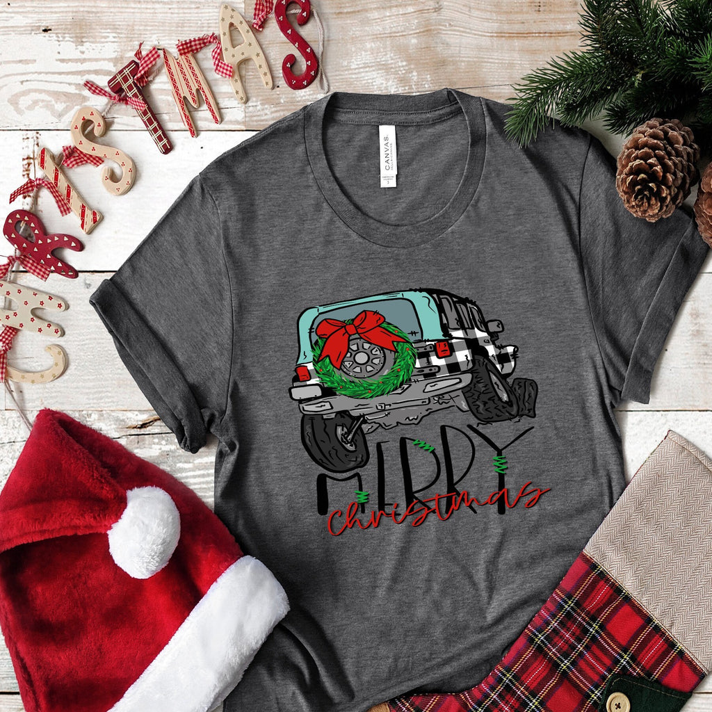 Merry Christmas Plaid 4 wheel truck .. design t-shirt