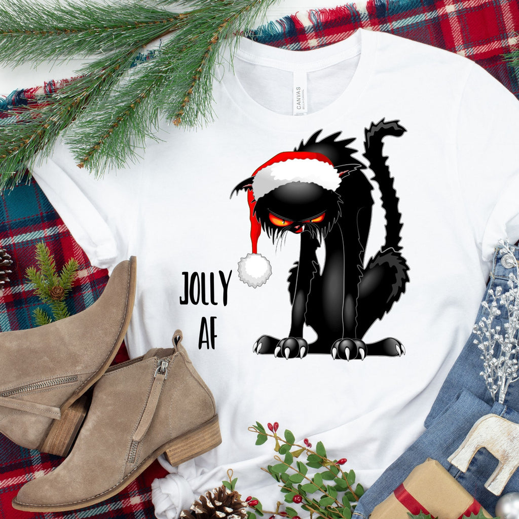 Funny Christmas Cat T-shirt: Jolly AF Grumpy Kitty