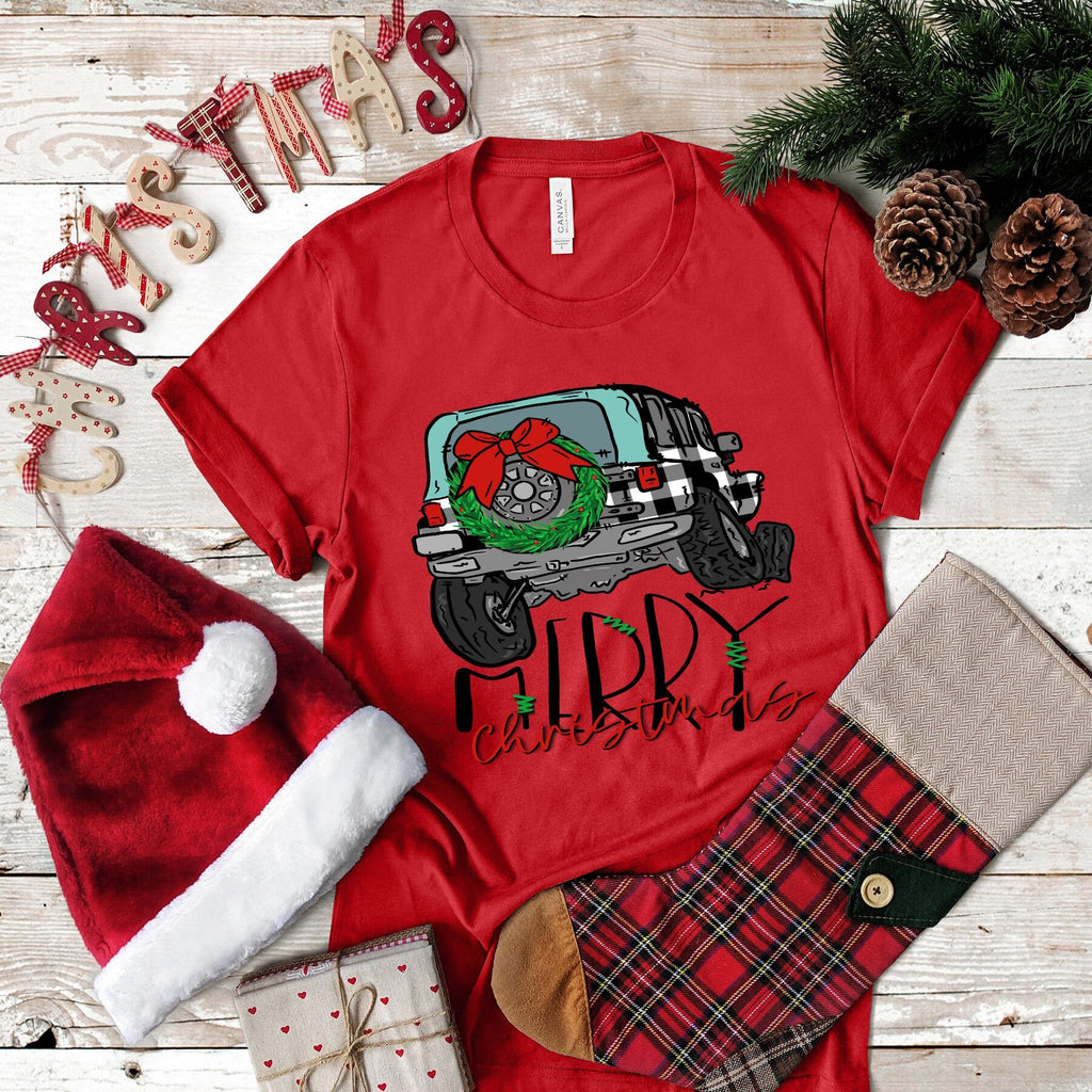 Merry Christmas Plaid 4 wheel truck .. design t-shirt