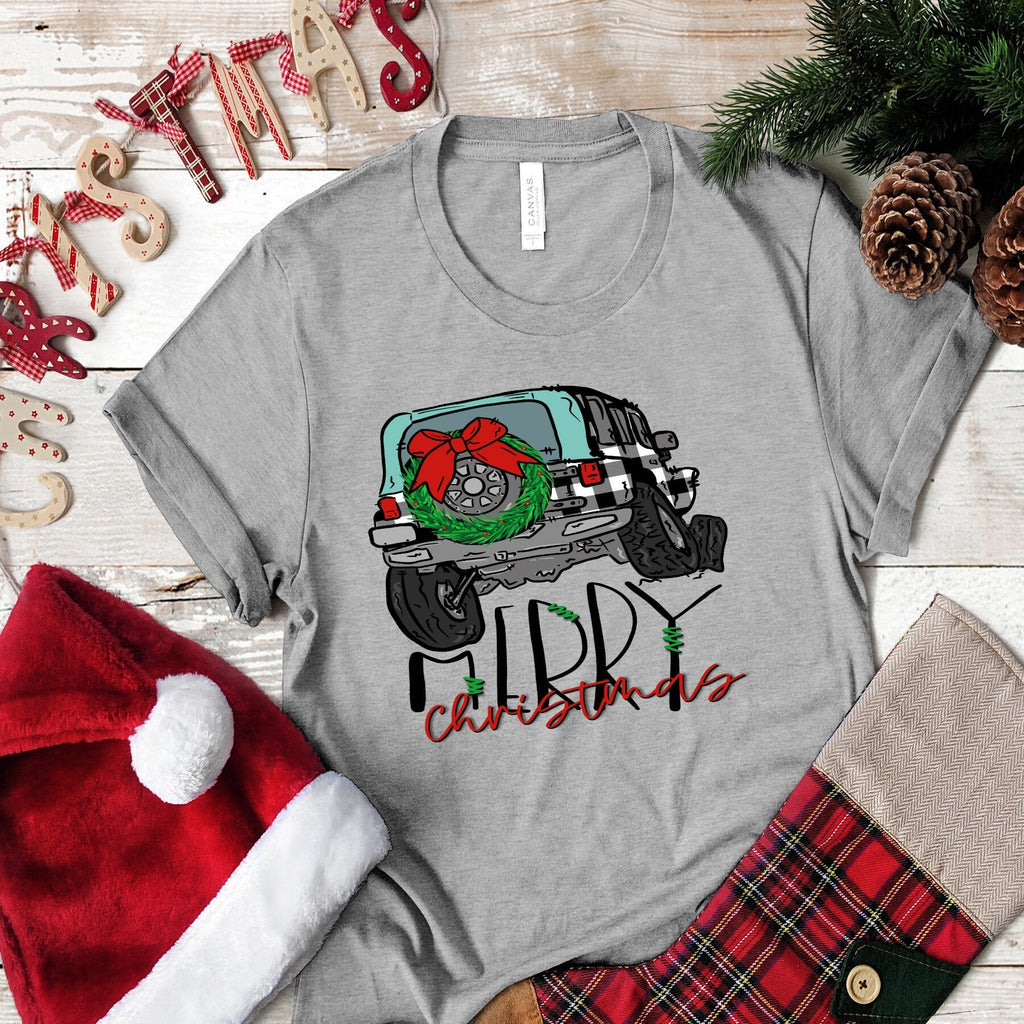 Merry Christmas Plaid 4 wheel truck .. design t-shirt