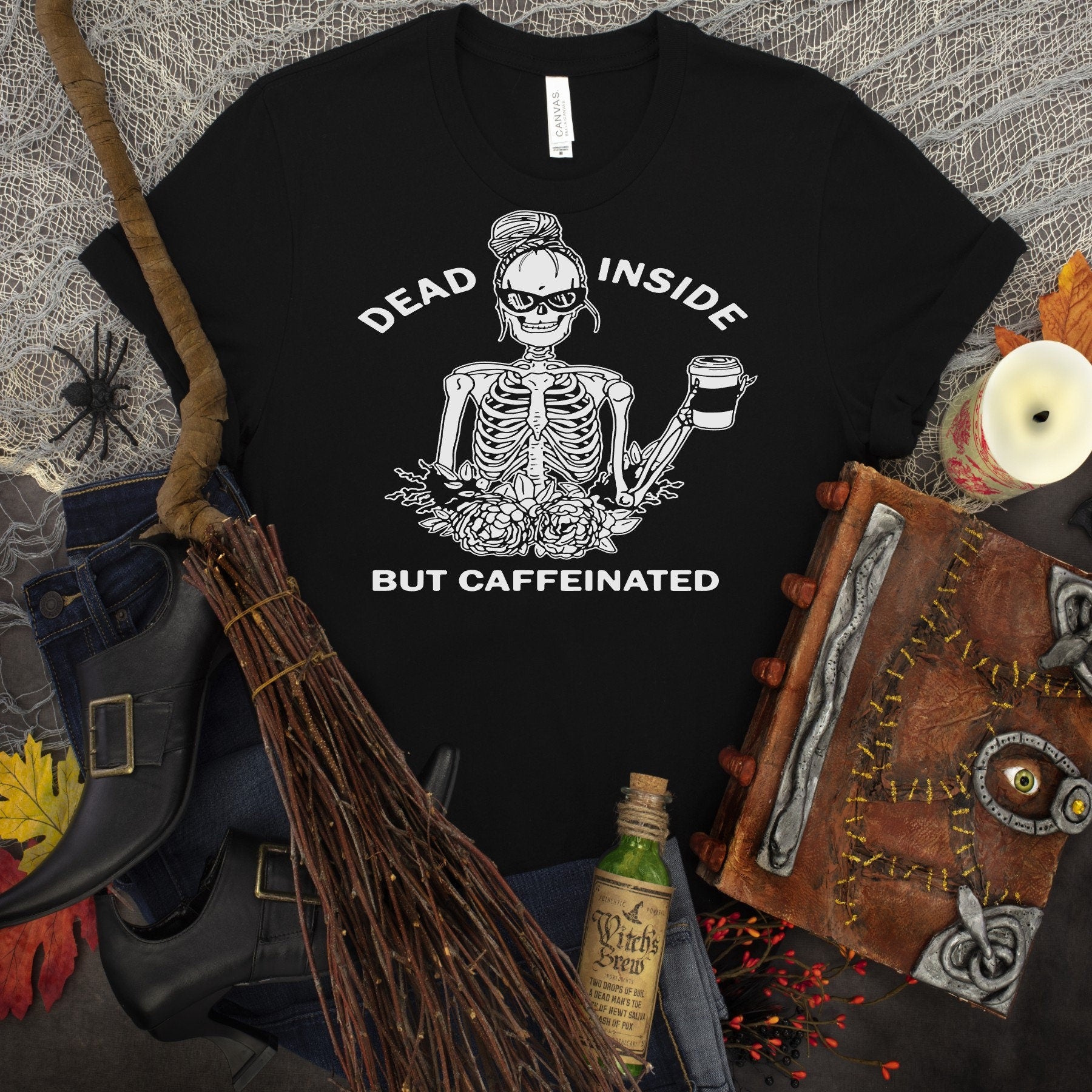 Dead Inside But Caffeinated Skeleton Coffee T-Shirt