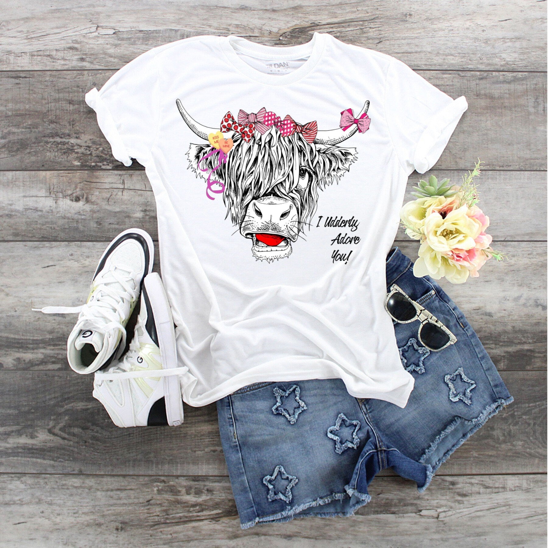 Highland Cow Valentine's Day T-Shirt: I Udderly Adore You