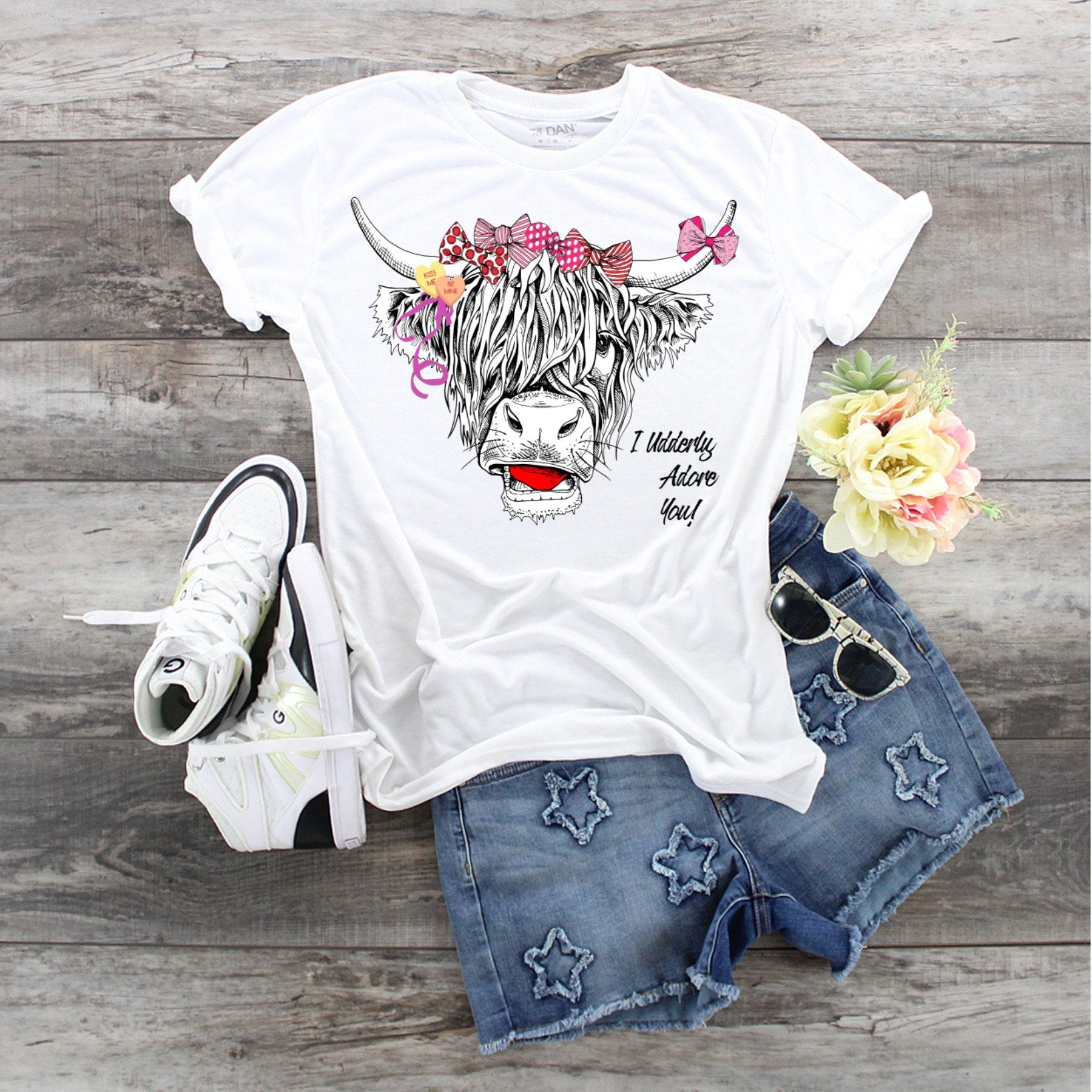 Highland Cow Valentine's Day T-Shirt: I Udderly Adore You