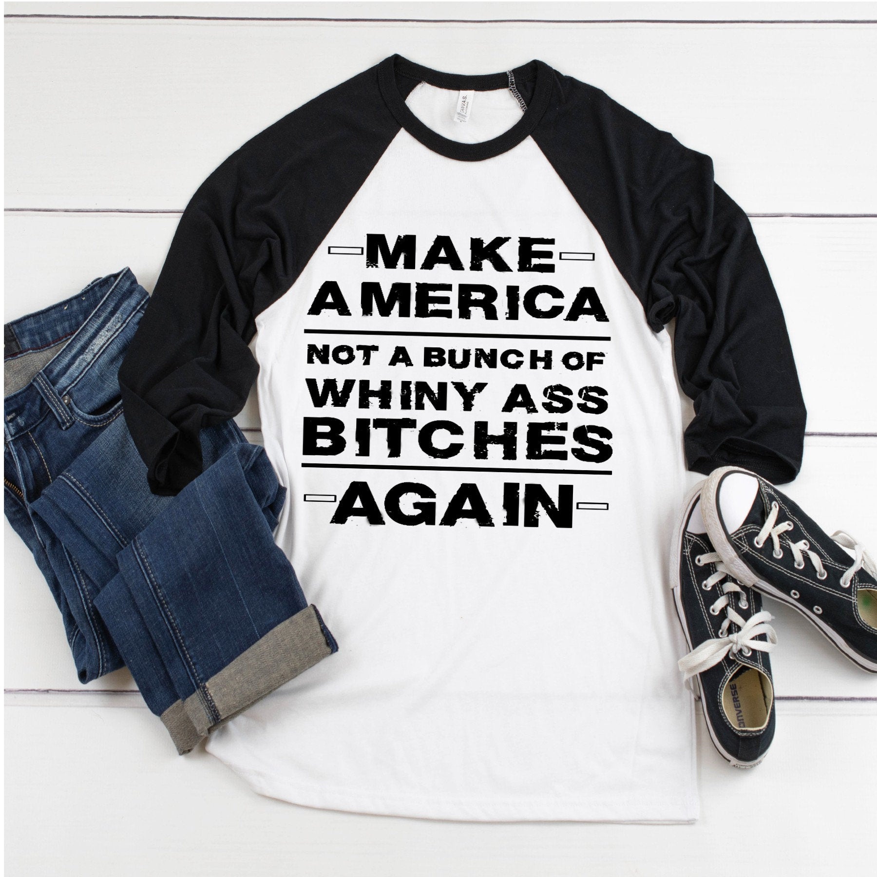 Patriotic Raglan Baseball Tee: Make America Slogan Shirt