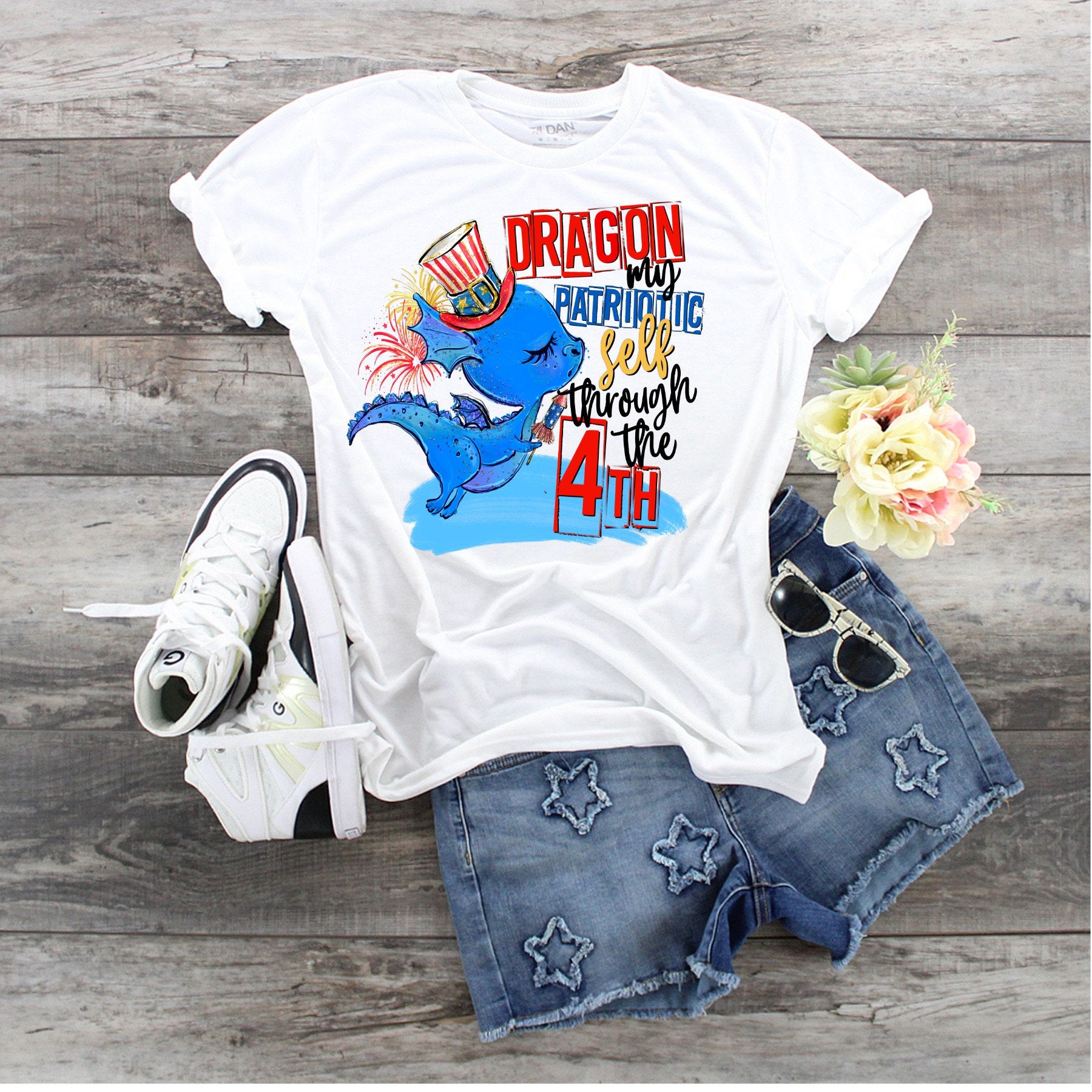 Dragon 4th of July T-Shirt: Patriotic Red White Blue Design