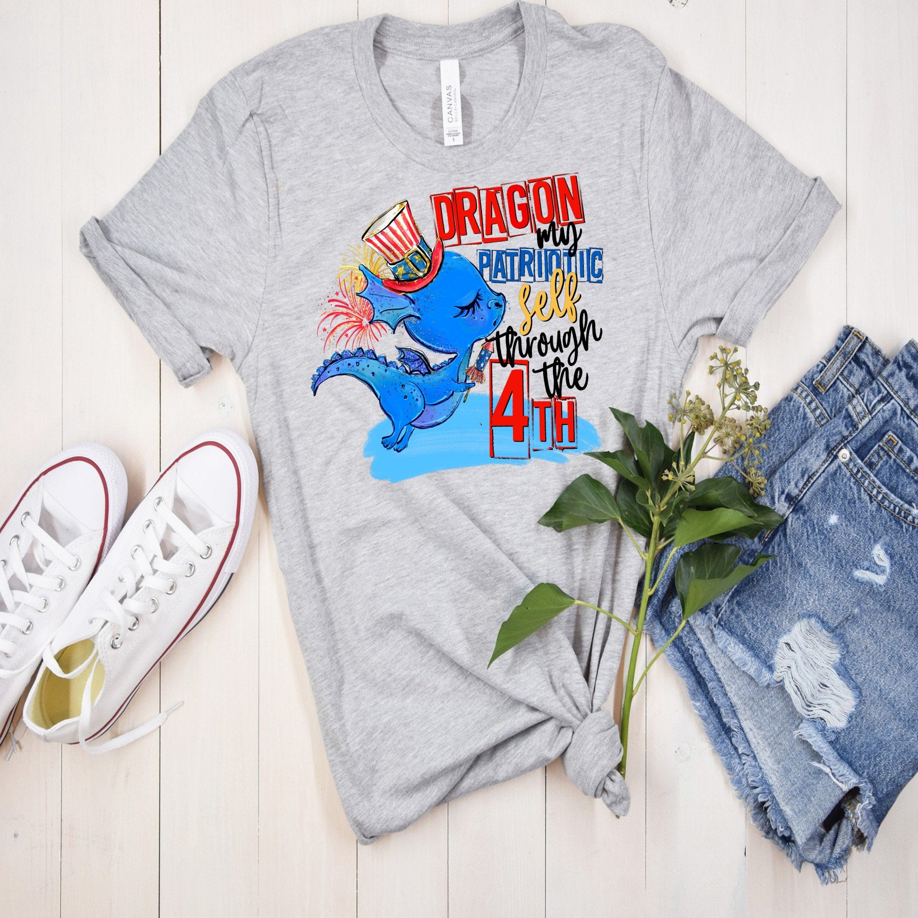 Dragon 4th of July T-Shirt: Patriotic Red White Blue Design