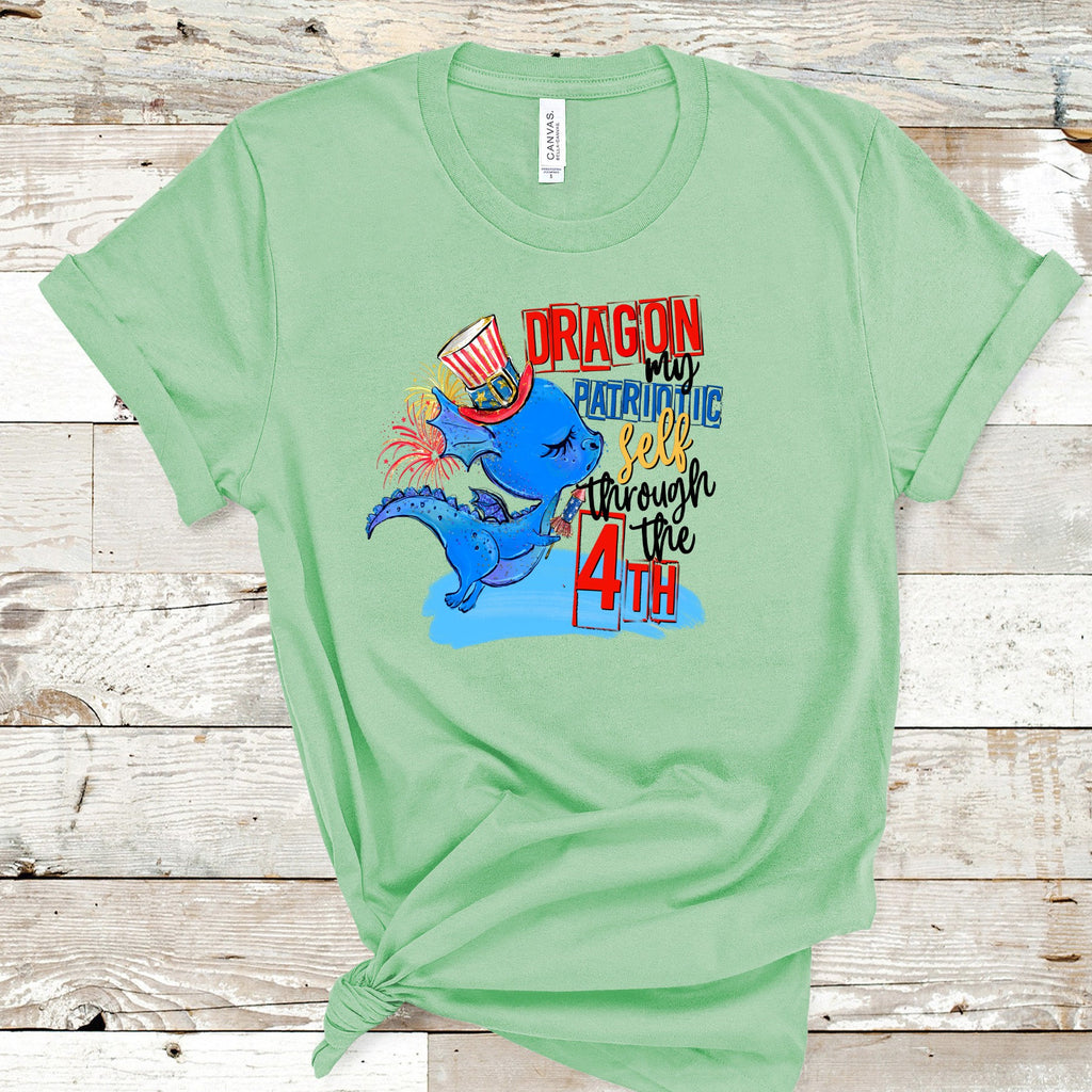 Dragon 4th of July T-Shirt: Patriotic Red White Blue Design