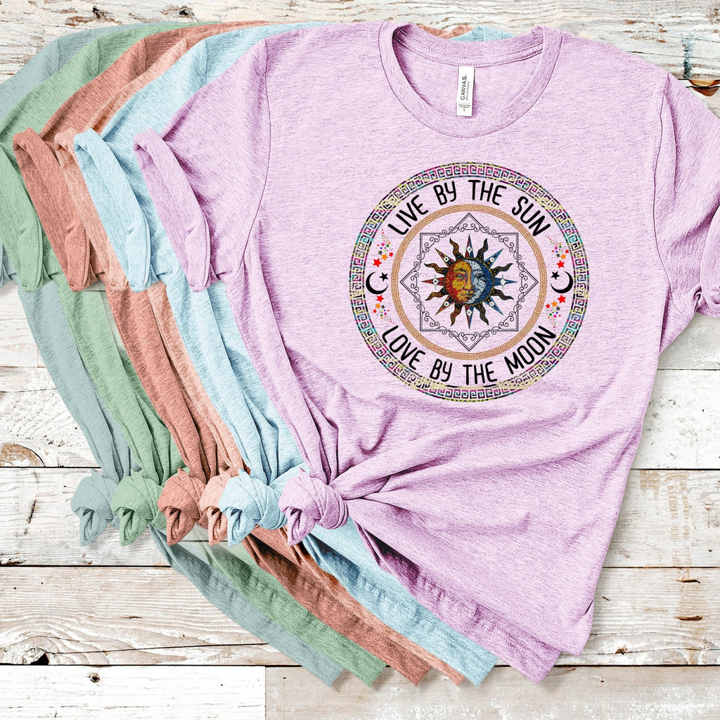 Sun and Moon Circle T-Shirt: Boho Celestial Design