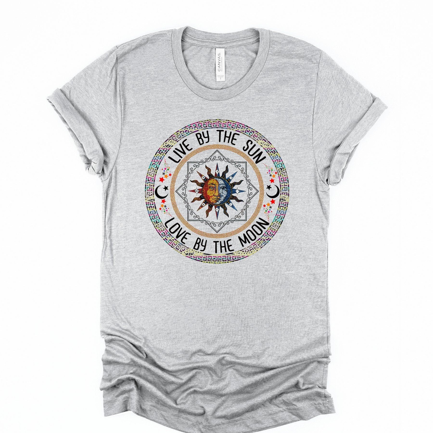 Sun and Moon Circle T-Shirt: Boho Celestial Design