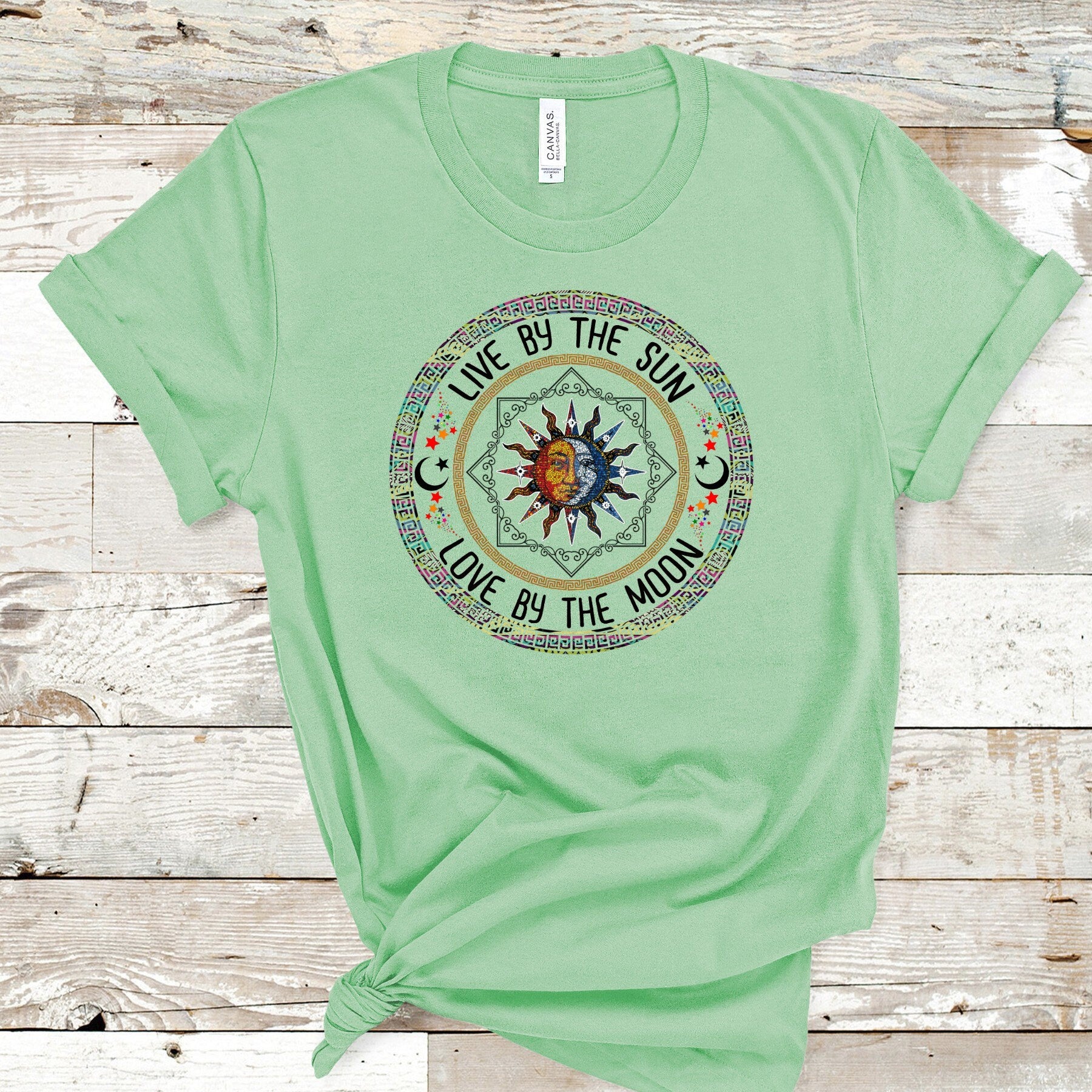 Sun and Moon Circle T-Shirt: Boho Celestial Design