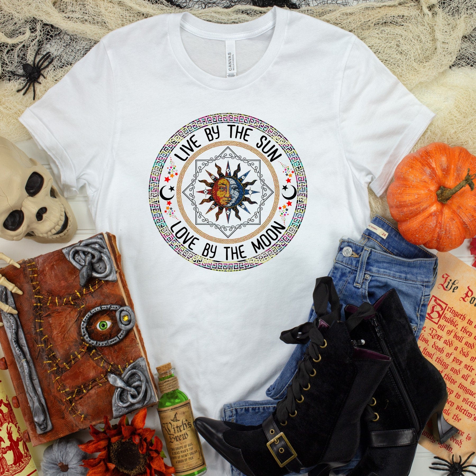 Sun and Moon Circle T-Shirt: Boho Celestial Design