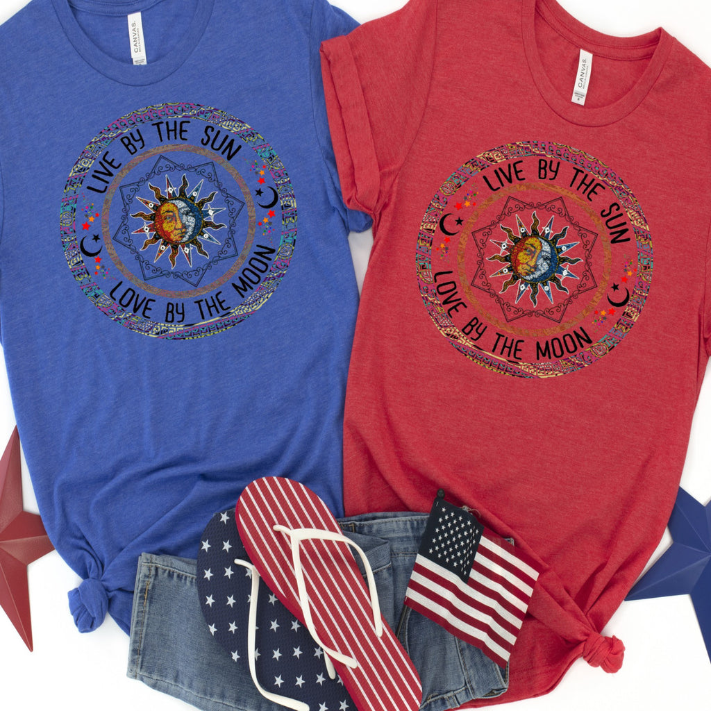 Sun and Moon Circle T-Shirt: Boho Celestial Design