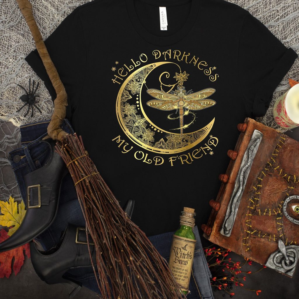 Gold Moon Dragonfly Shirt: Hello Darkness My Old Friend