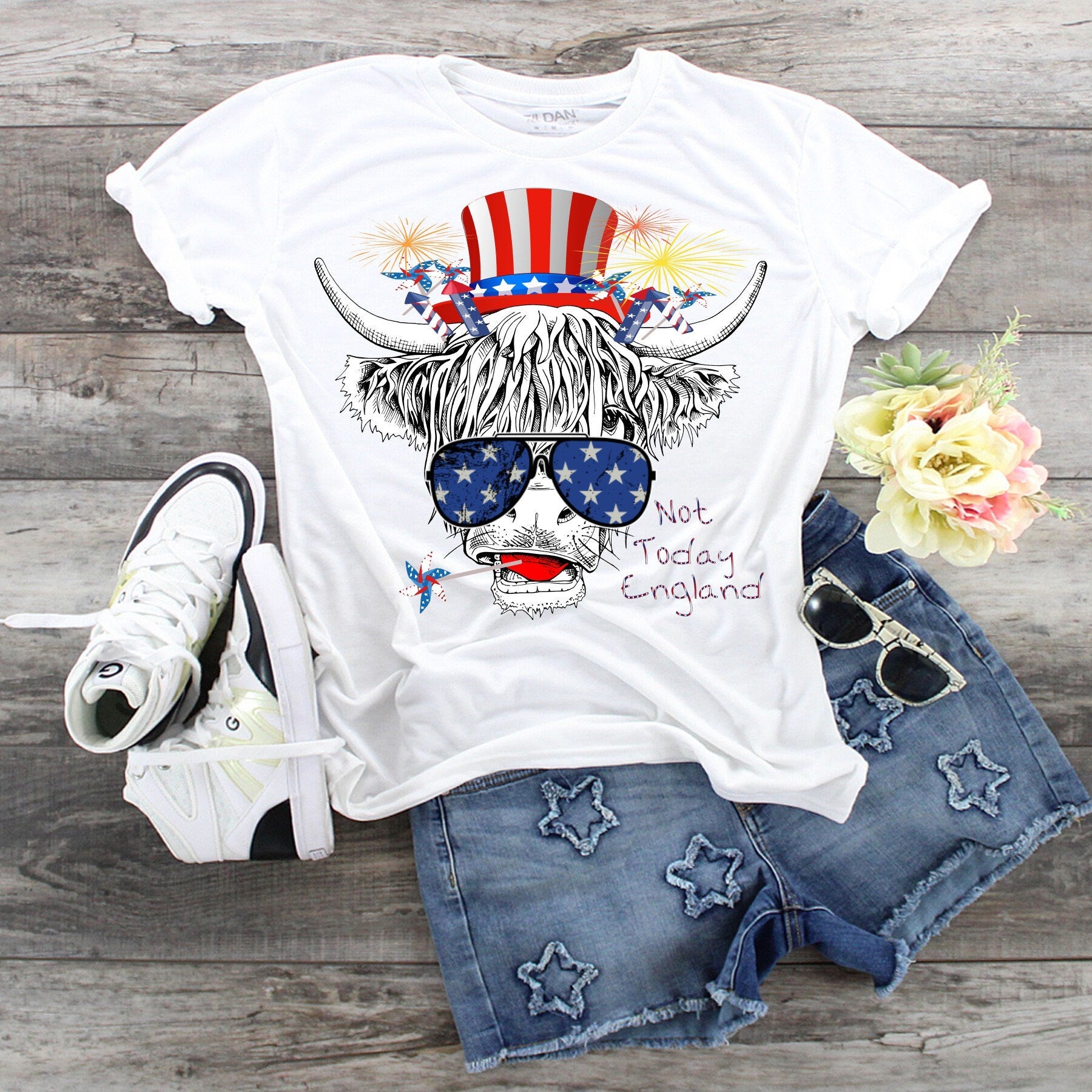 Not Today England Highland Cow Tee - 4th of July Shirt