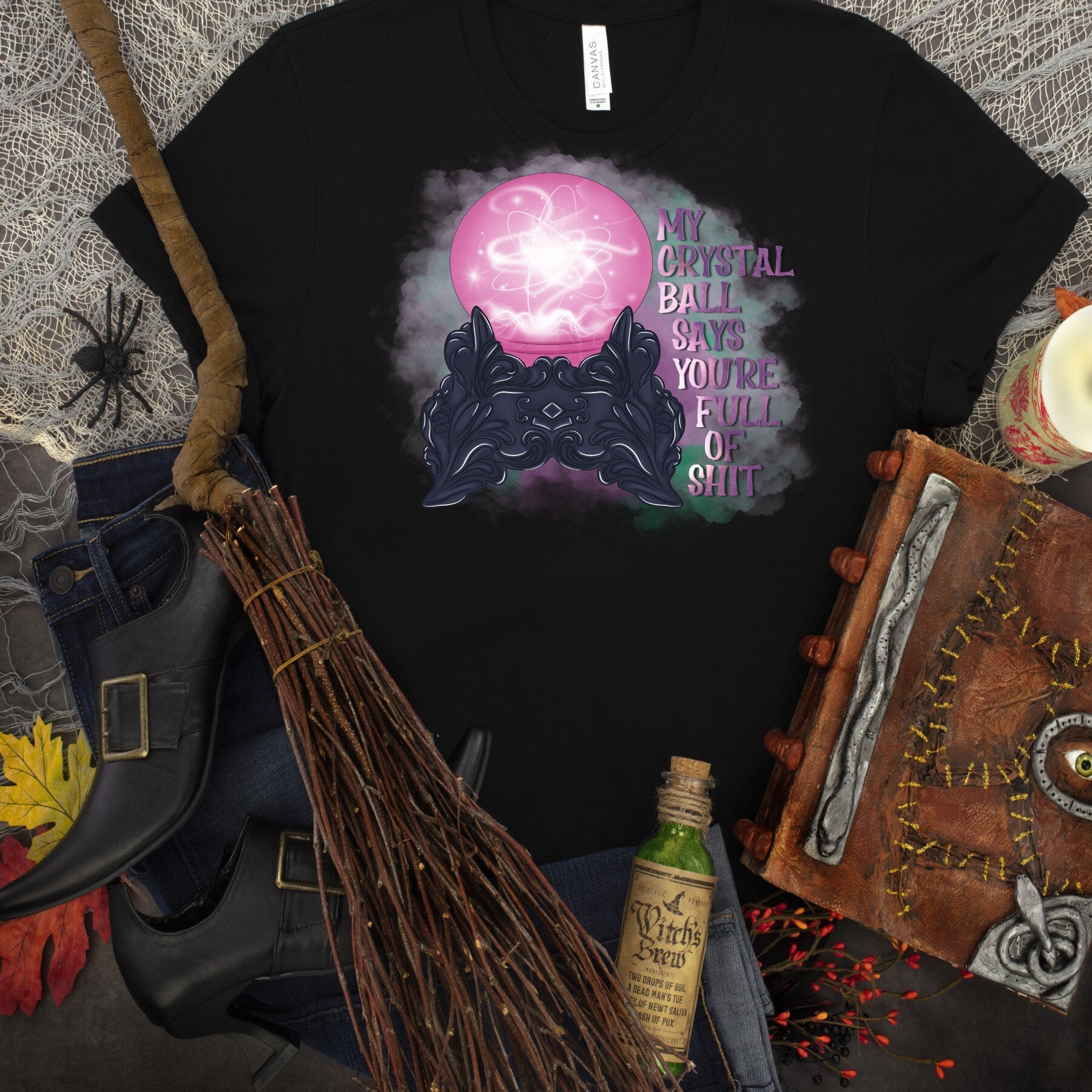 Funny Witch T-Shirt: Crystal Ball Bella Canvas Tee