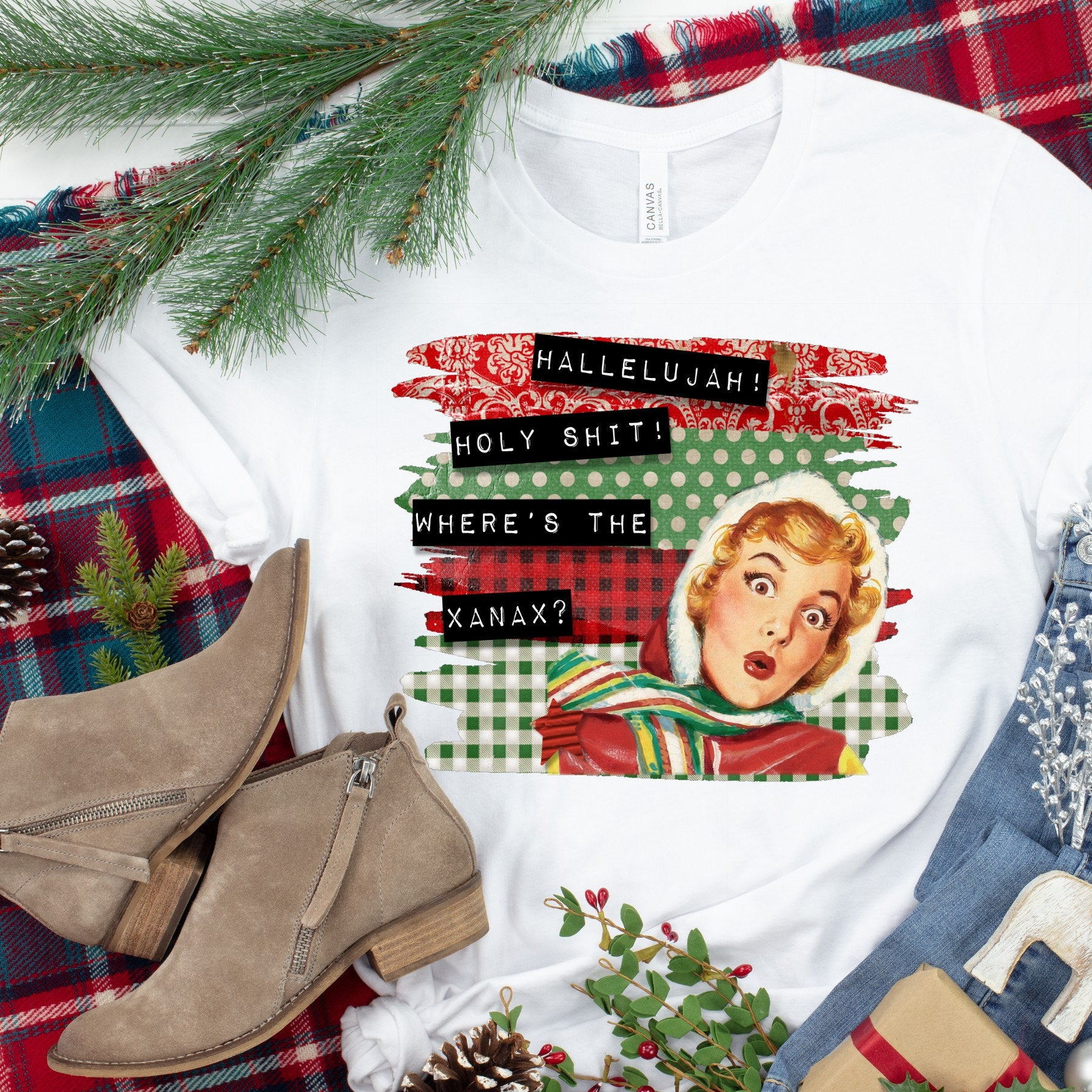 Funny Christmas Pinup Girl T-Shirt, Sassy Xmas Tee