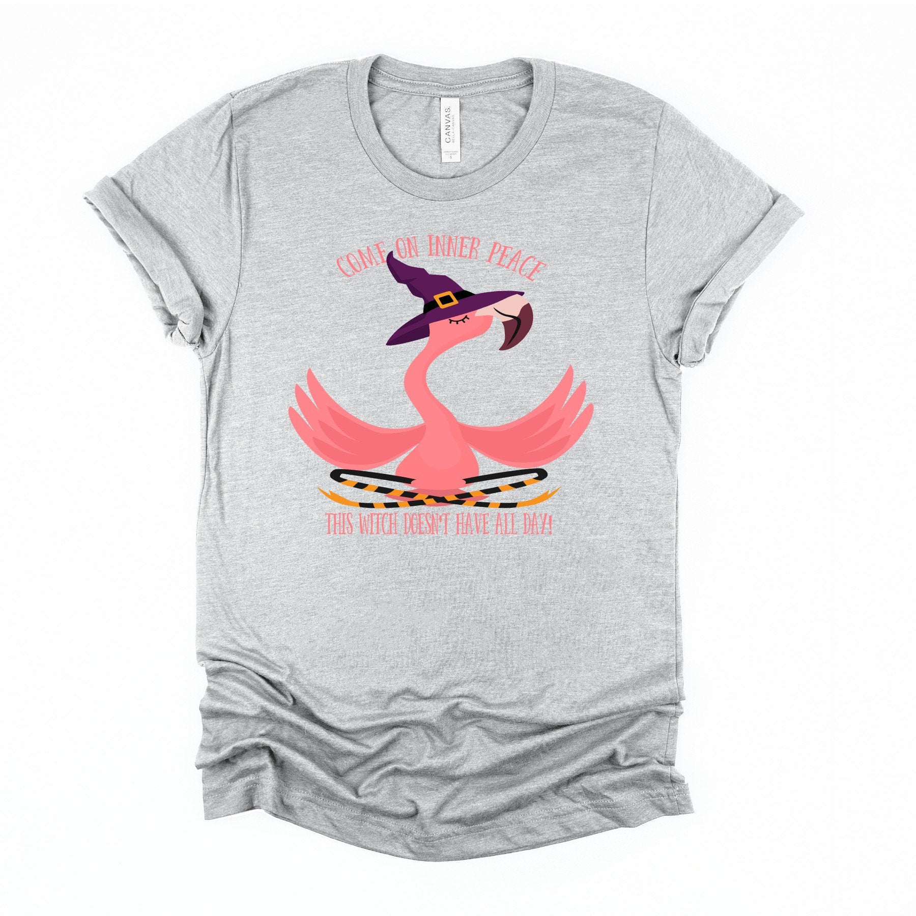 Yoga Flamingo Witch T-Shirt: Inner Peace Humor, Bella Canvas Tee