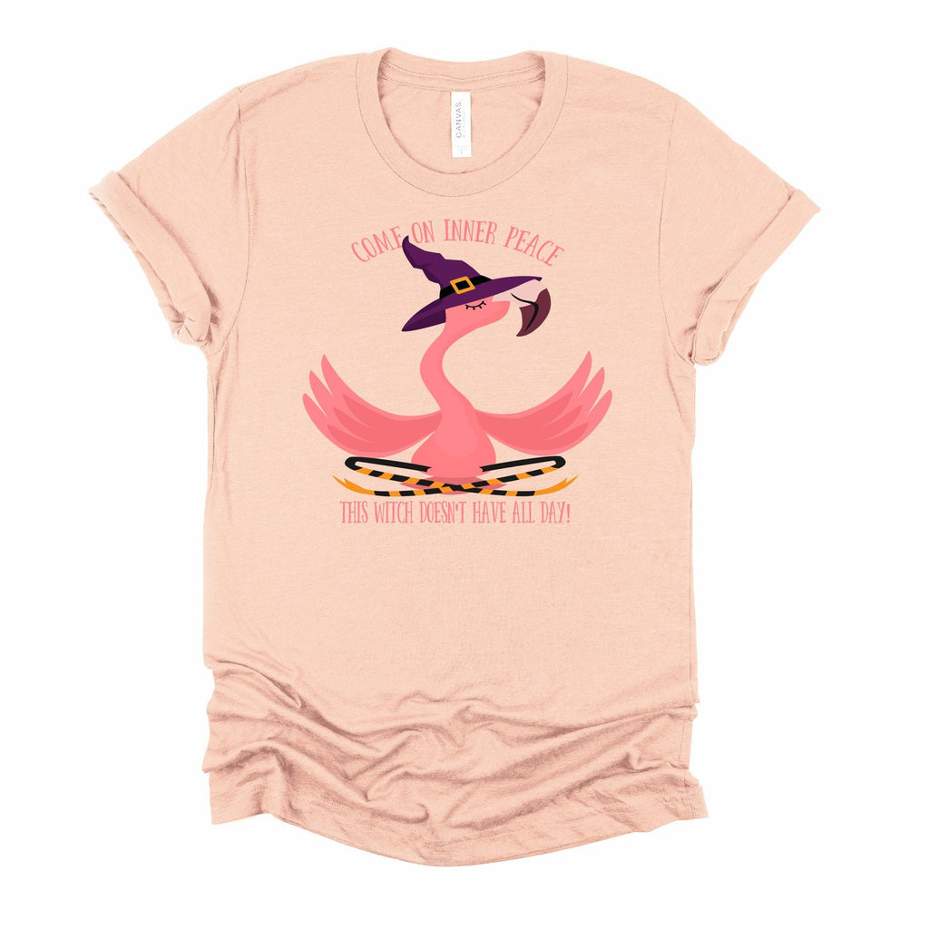 Yoga Flamingo Witch T-Shirt: Inner Peace Humor, Bella Canvas Tee