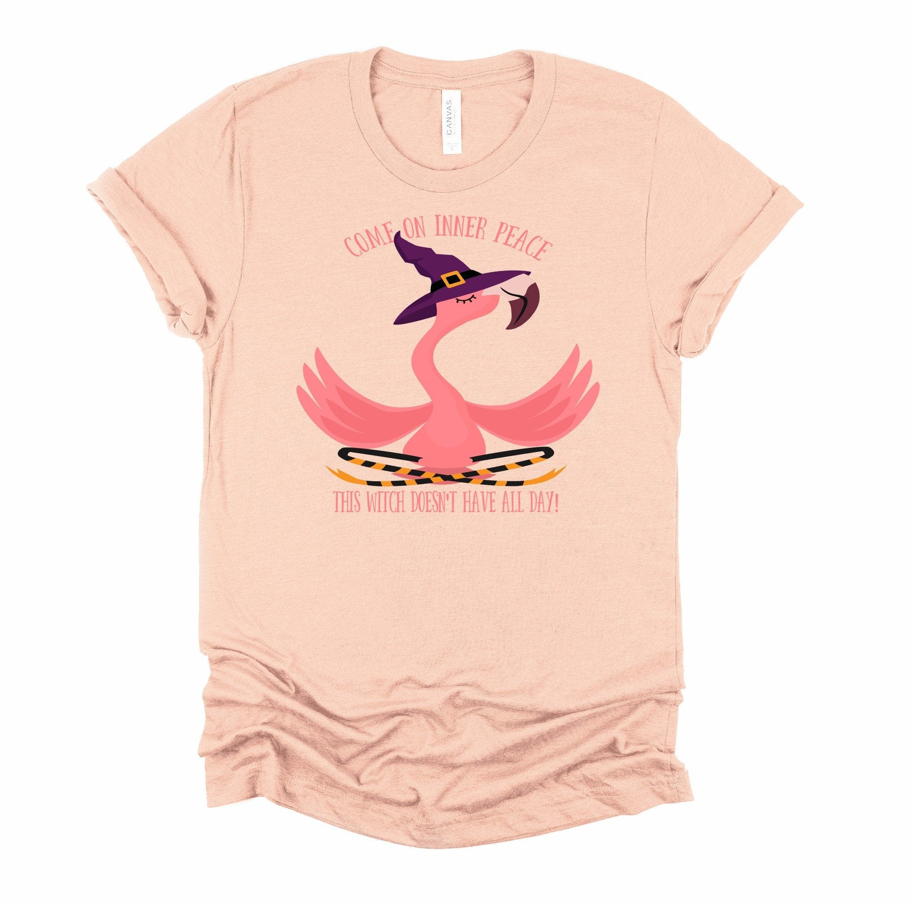 Yoga Flamingo Witch T-Shirt: Inner Peace Humor, Bella Canvas Tee