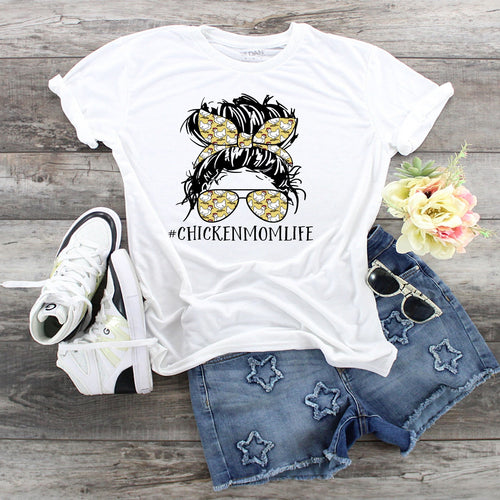 Chicken Mom Life Tee: Messy Bun Chicken Lover Shirt