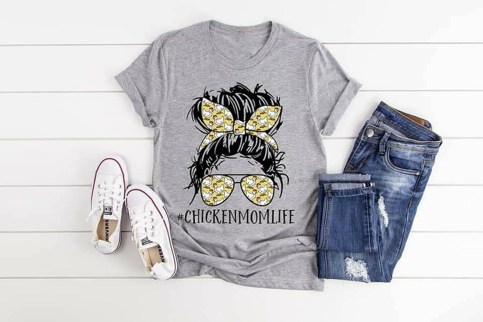 Chicken Mom Life Tee: Messy Bun Chicken Lover Shirt