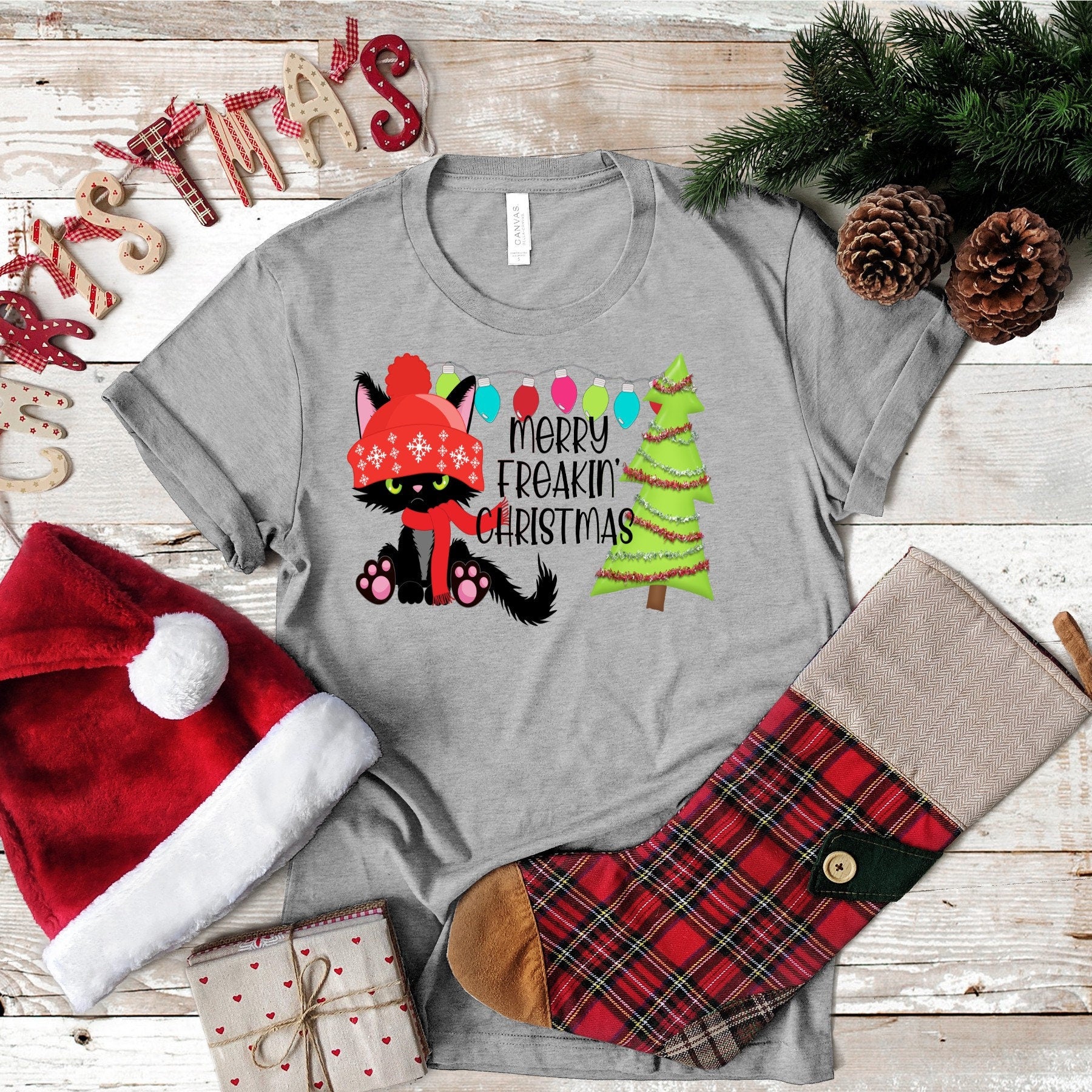 Funny Cat Christmas Tee: Grumpy Kitty Holiday Shirt
