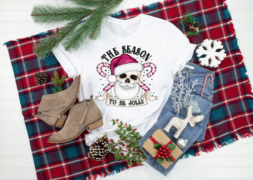 Creepy Christmas Skull Santa T-Shirt: Jolly Holiday Goth