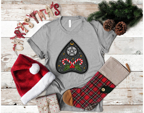 Creepy Christmas Planchette T-Shirt: Candy Cane Pentacle Witch Yule