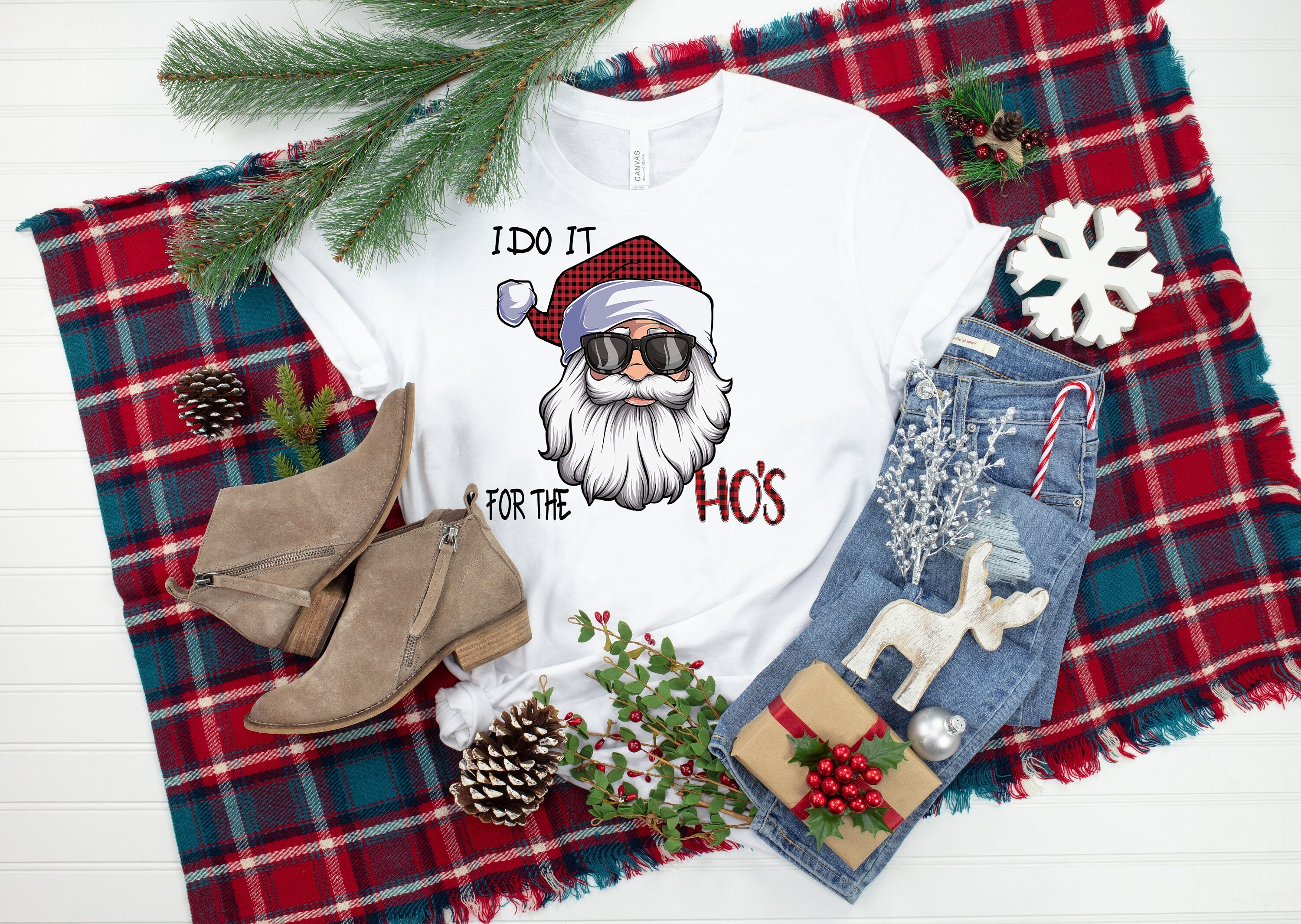 Funny Santa Buffalo Plaid Shirt - I Do It For The Ho's
