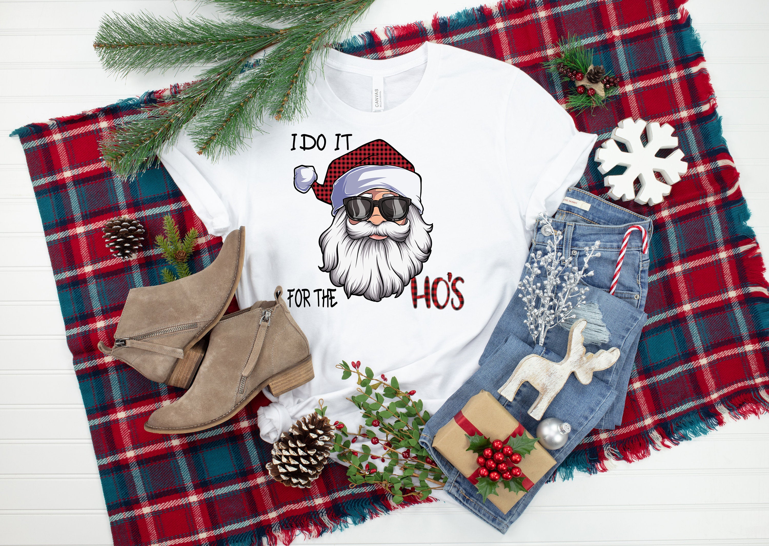 Funny Santa Buffalo Plaid Shirt - I Do It For The Ho's