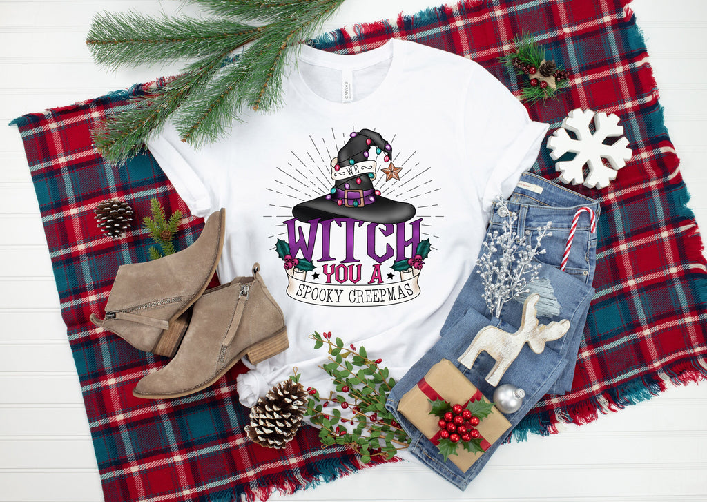 Spooky Creepmas Witch Hat Tee - Witchy Christmas Shirt