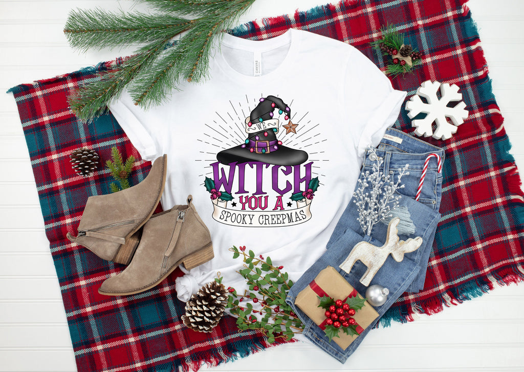 Spooky Creepmas Witch Hat Tee - Witchy Christmas Shirt