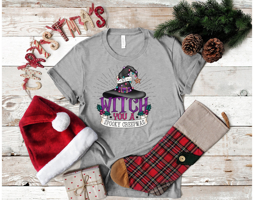 Spooky Creepmas Witch Hat Tee - Witchy Christmas Shirt