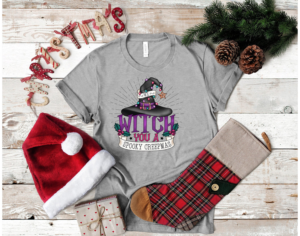 Spooky Creepmas Witch Hat Tee - Witchy Christmas Shirt